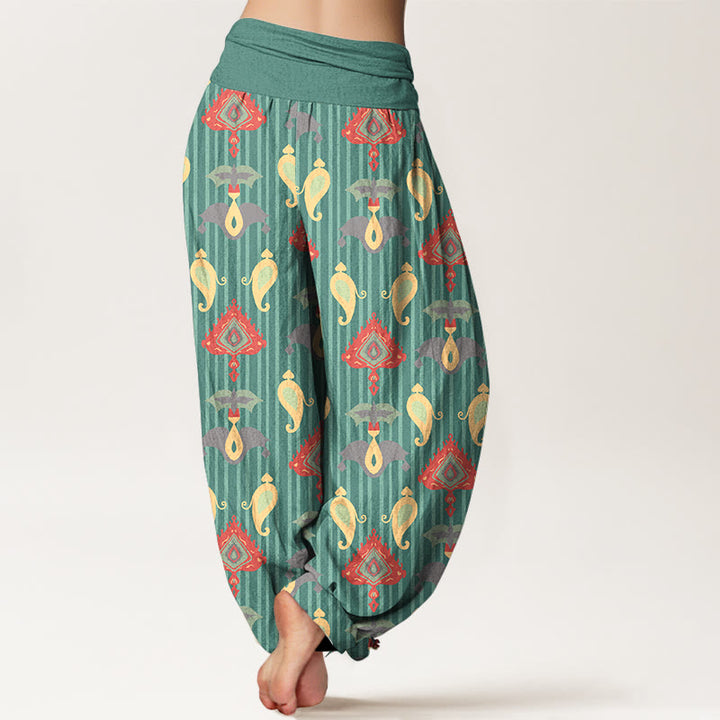 Buddha Stones, reine Baumwolle, Dreieck, Flamme, geometrische Formen, Feder, Damen-Haremshose mit elastischem Bund - image 1