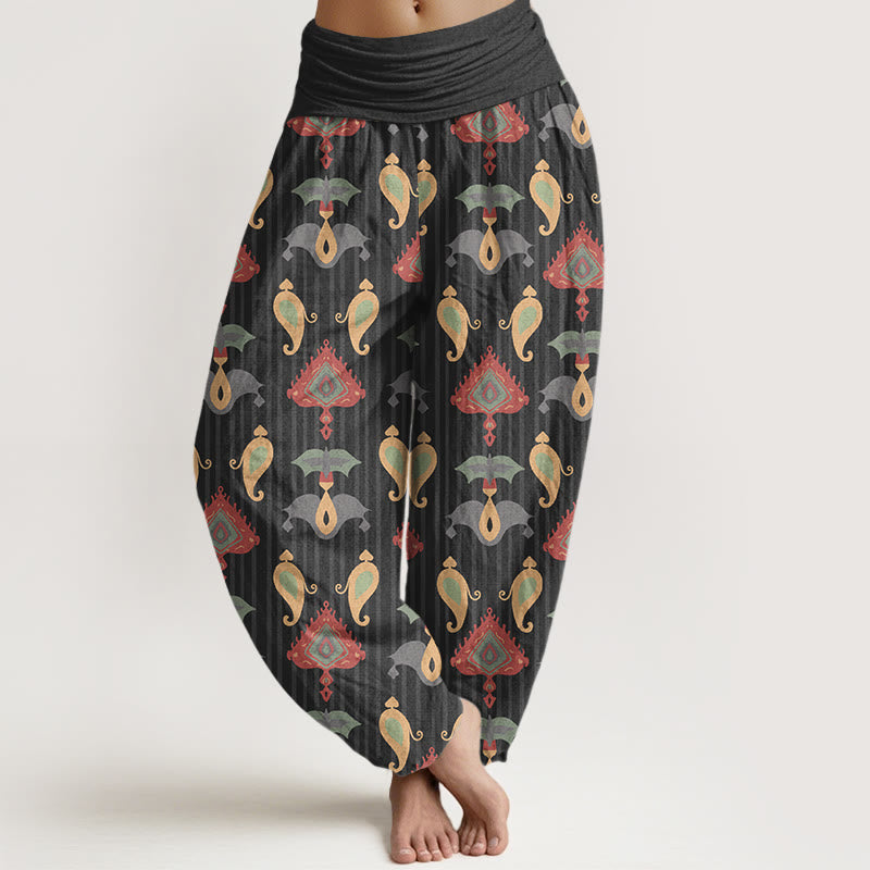 Buddha Stones, reine Baumwolle, Dreieck, Flamme, geometrische Formen, Feder, Damen-Haremshose mit elastischem Bund - Schwarz - US16, UK/AU20, EU48 (3XL) - image 5