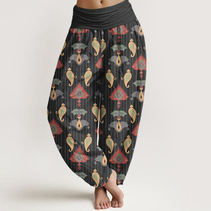 Buddha Stones, reine Baumwolle, Dreieck, Flamme, geometrische Formen, Feder, Damen-Haremshose mit elastischem Bund - Schwarz - US16, UK/AU20, EU48 (3XL) - image 5