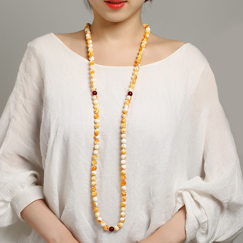 Buddha Stones ​​Tibetische Weiß-Gelbe Bernstein-Mala mit 108 Perlen - image 11