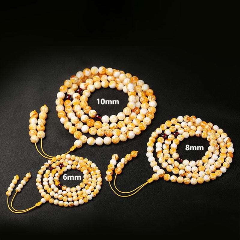 Buddha Stones ​​Tibetische Weiß-Gelbe Bernstein-Mala mit 108 Perlen - image 9