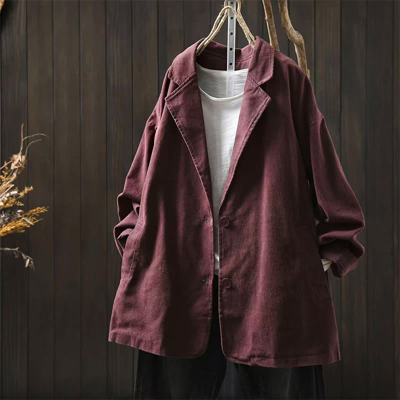Buddha Stones Frühling Herbst Knöpfe Reverskragen Langarm Mid-Lange Baumwolljacke für Damen mit Taschen - Mittelviolettrot - US4-8/10, UK/AU8-12/14, EU36-40/42 (F) - image 16