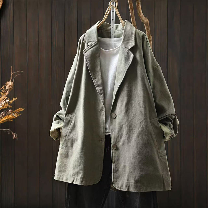 Buddha Stones Frühling Herbst Knöpfe Reverskragen Langarm Mid-Lange Baumwolljacke für Damen mit Taschen - Dunkelseegrün - US4-8/10, UK/AU8-12/14, EU36-40/42 (F) - image 18