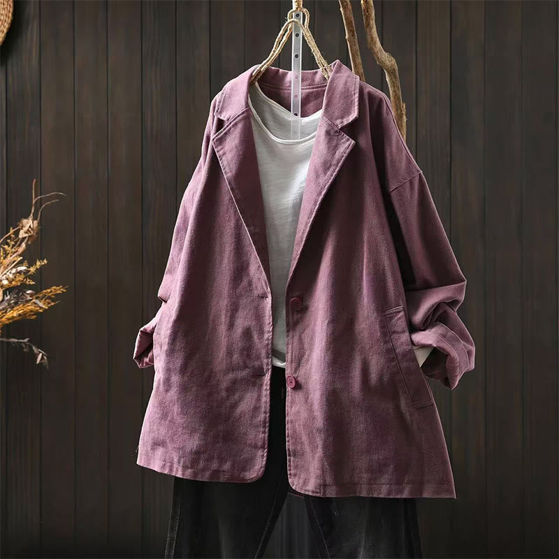 Buddha Stones Frühling Herbst Knöpfe Reverskragen Langarm Mid-Lange Baumwolljacke für Damen mit Taschen - Blassviolettrot - US4-8/10, UK/AU8-12/14, EU36-40/42 (F) - image 22