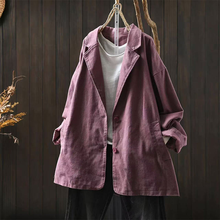 Buddha Stones Frühling Herbst Knöpfe Reverskragen Langarm Mid-Lange Baumwolljacke für Damen mit Taschen - Blassviolettrot - US4-8/10, UK/AU8-12/14, EU36-40/42 (F) - image 22