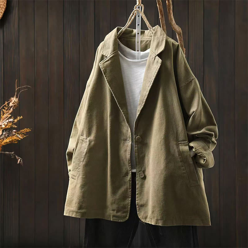 Buddha Stones Frühling Herbst Knöpfe Reverskragen Langarm Mid-Lange Baumwolljacke für Damen mit Taschen - Dunkelkhaki - US4-8/10, UK/AU8-12/14, EU36-40/42 (F) - image 24