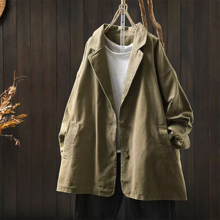 Buddha Stones Frühling Herbst Knöpfe Reverskragen Langarm Mid-Lange Baumwolljacke für Damen mit Taschen - Dunkelkhaki - US4-8/10, UK/AU8-12/14, EU36-40/42 (F) - image 24