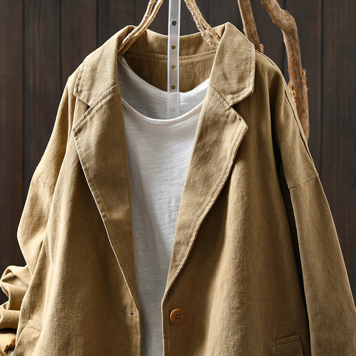 Buddha Stones Frühling Herbst Knöpfe Reverskragen Langarm Mid-Lange Baumwolljacke für Damen mit Taschen - image 3