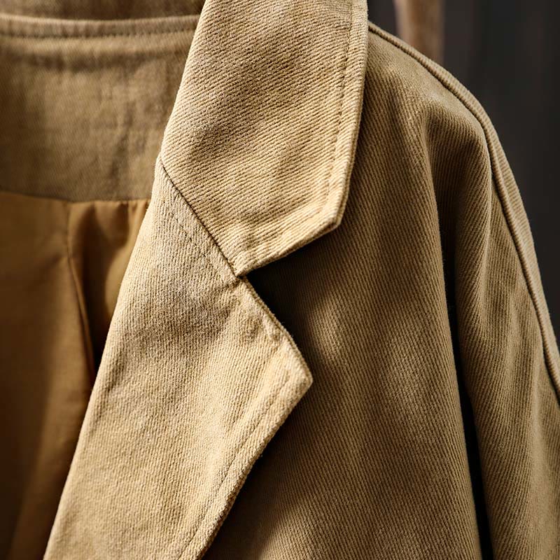 Buddha Stones Frühling Herbst Knöpfe Reverskragen Langarm Mid-Lange Baumwolljacke für Damen mit Taschen - image 5