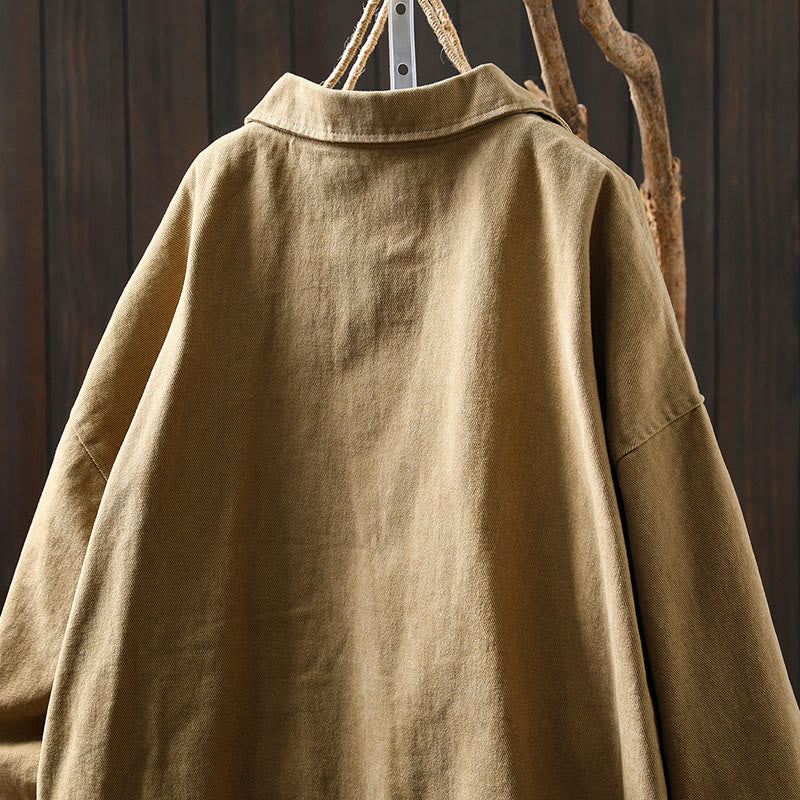 Buddha Stones Frühling Herbst Knöpfe Reverskragen Langarm Mid-Lange Baumwolljacke für Damen mit Taschen - image 4