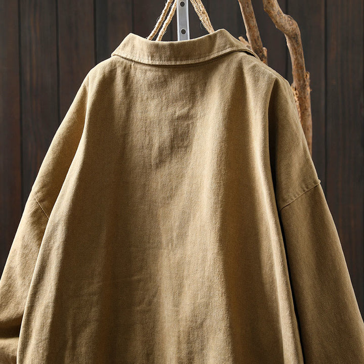 Buddha Stones Frühling Herbst Knöpfe Reverskragen Langarm Mid-Lange Baumwolljacke für Damen mit Taschen - image 4