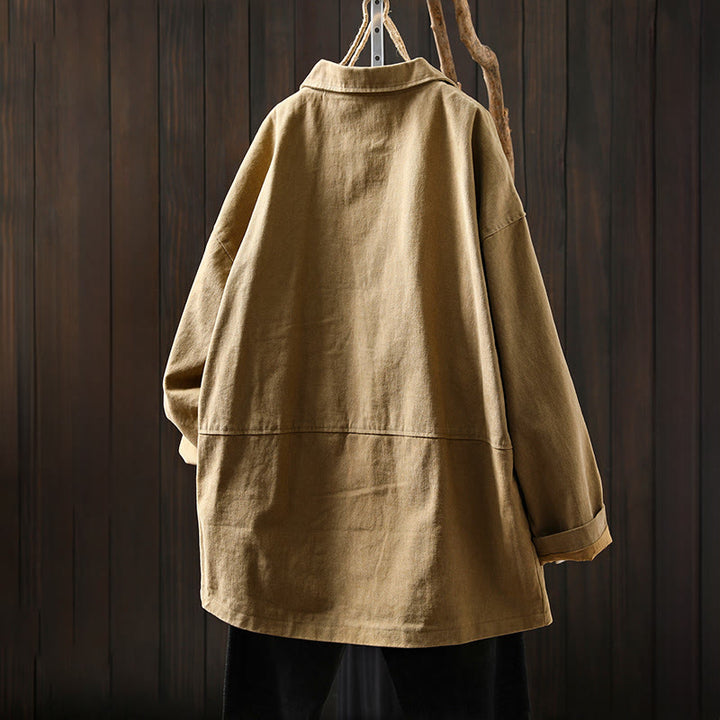 Buddha Stones Frühling Herbst Knöpfe Reverskragen Langarm Mid-Length Damenjacke mit Taschen - image 2
