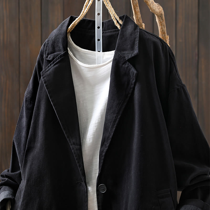 Buddha Stones Frühling Herbst Knöpfe Reverskragen Langarm Mid-Lange Baumwolljacke für Damen mit Taschen - image 21