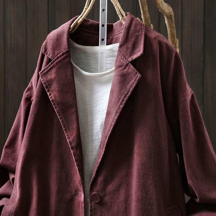 Buddha Stones Frühling Herbst Knöpfe Reverskragen Langarm Mid-Lange Baumwolljacke für Damen mit Taschen - image 17