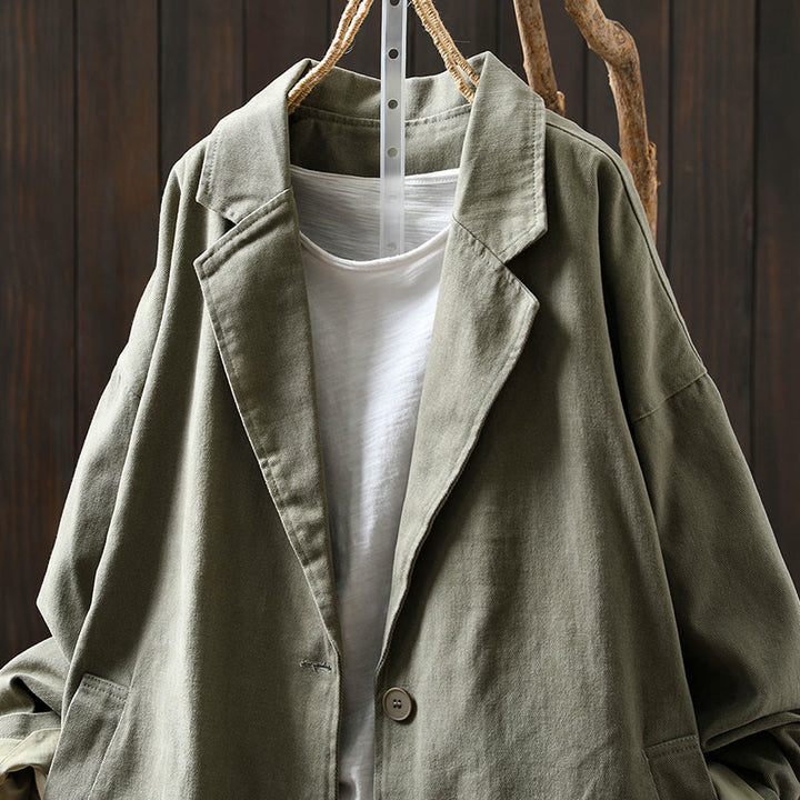 Buddha Stones Frühling Herbst Knöpfe Reverskragen Langarm Mid-Lange Baumwolljacke für Damen mit Taschen - image 19