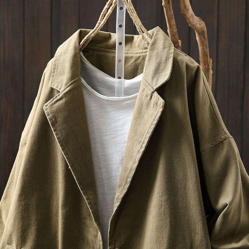 Buddha Stones Frühling Herbst Knöpfe Reverskragen Langarm Mid-Lange Baumwolljacke für Damen mit Taschen - image 25