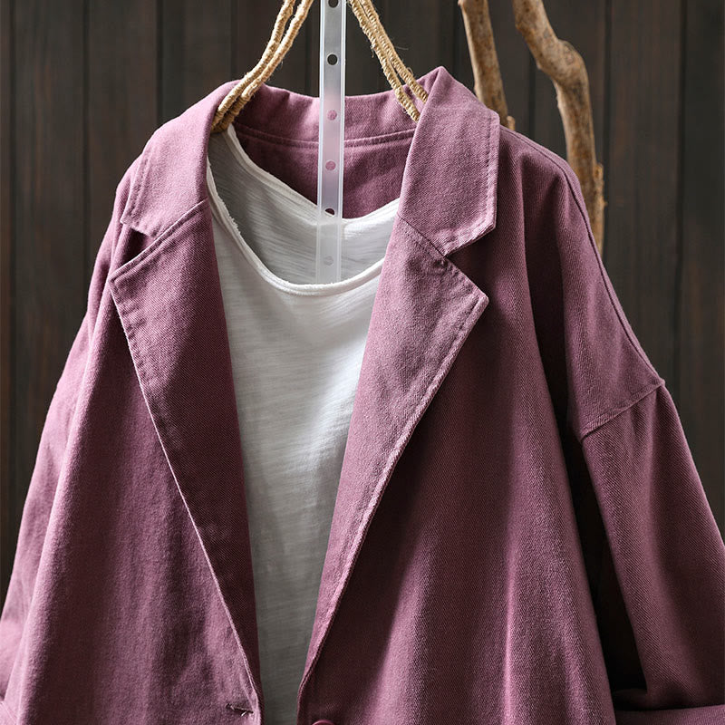 Buddha Stones Frühling Herbst Knöpfe Reverskragen Langarm Mid-Lange Baumwolljacke für Damen mit Taschen - image 23