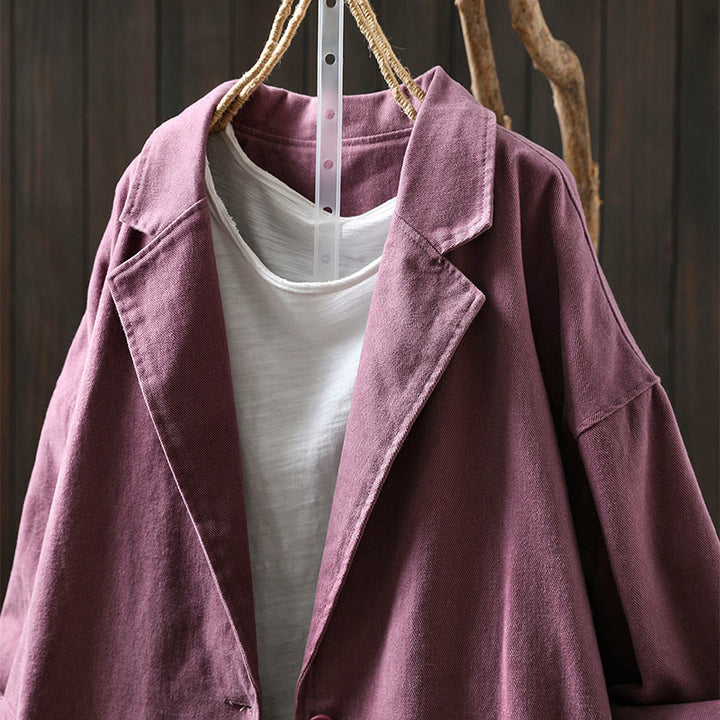 Buddha Stones Frühling Herbst Knöpfe Reverskragen Langarm Mid-Lange Baumwolljacke für Damen mit Taschen - image 23
