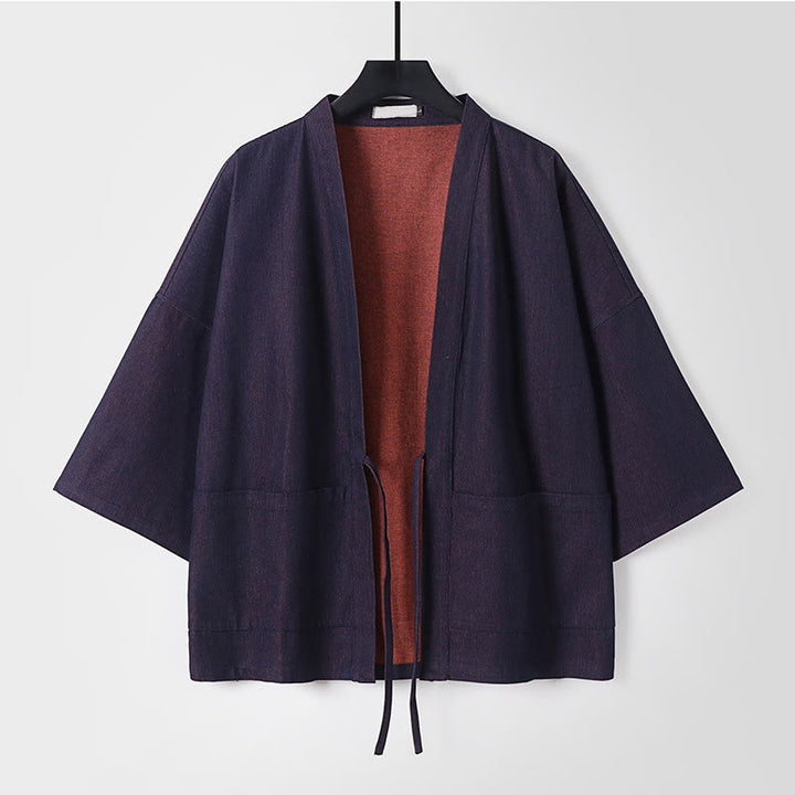 Buddha Stones Herren-Kimono aus Denim und Baumwolle mit Schnürung, offener Vorderseite und Dreiviertelärmeln - SteelBlue - US/ UK/AU54, EU64 (9XL) - image 1