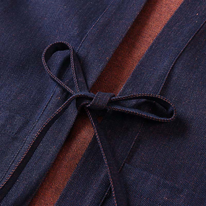 Buddha Stones Herren-Kimono aus Denim und Baumwolle mit Schnürung, offener Vorderseite und Dreiviertelärmeln - image 4