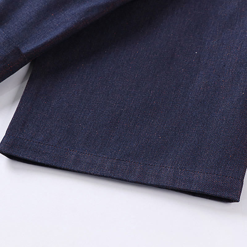 Buddha Stones Herren-Kimono aus Denim und Baumwolle mit Schnürung, offener Vorderseite und Dreiviertelärmeln - image 9