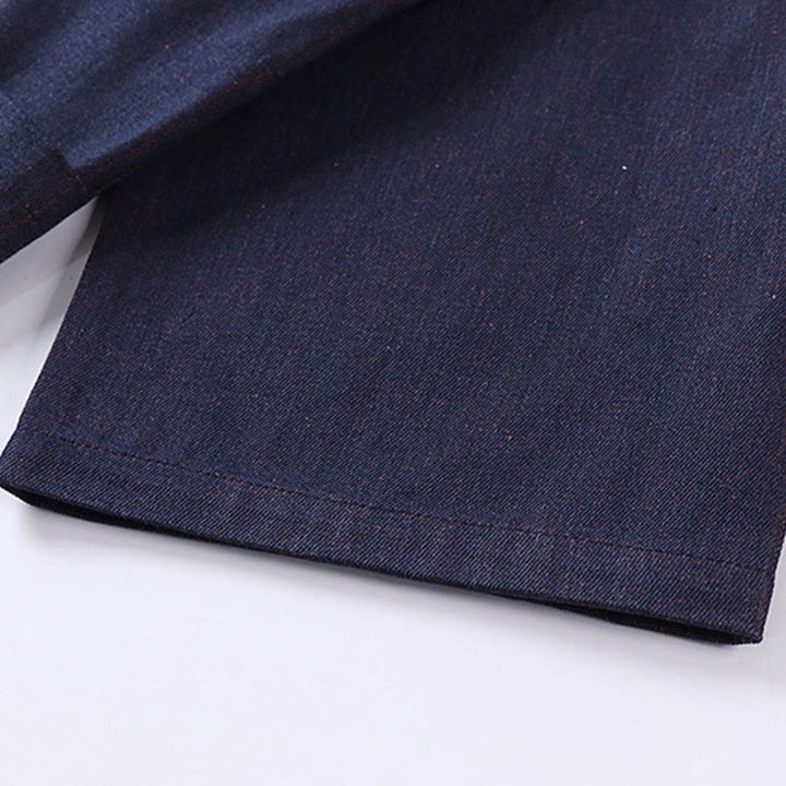 Buddha Stones Herren-Kimono aus Denim und Baumwolle mit Schnürung, offener Vorderseite und Dreiviertelärmeln - image 9