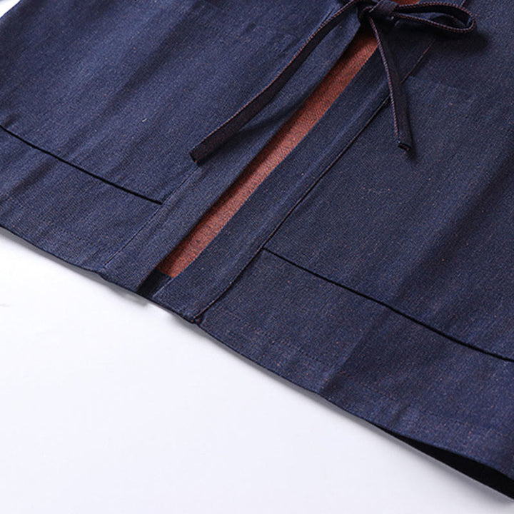 Buddha Stones Herren-Kimono aus Denim und Baumwolle mit Schnürung, offener Vorderseite und Dreiviertelärmeln - image 5