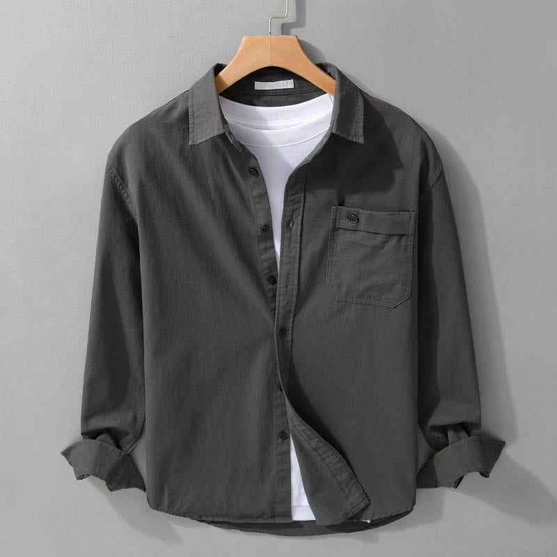 Buddha Stones Casual Herrenhemd aus Baumwolle mit Stehkragen, langen Ärmeln und Ziertaschen, Knöpfen und Ziertasche. - DimGray - US/ UK/AU42, EU52 (3XL) - image 17
