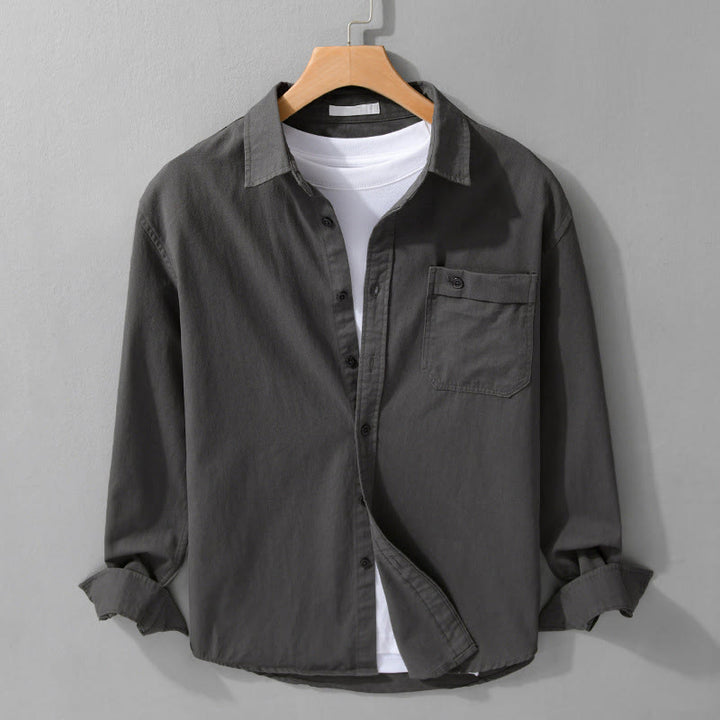 Buddha Stones Casual Herrenhemd aus Baumwolle mit Stehkragen, langen Ärmeln und Ziertaschen, Knöpfen und Ziertasche. - DimGray - US/ UK/AU42, EU52 (3XL) - image 17