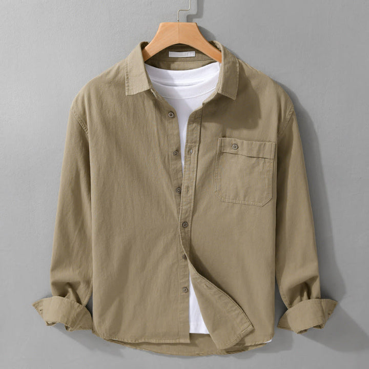 Buddha Stones Casual Herrenhemd aus Baumwolle mit Stehkragen, langen Ärmeln und Ziertaschen, Knöpfen und Ziertasche. - Bräunen - US/ UK/AU42, EU52 (3XL) - image 10