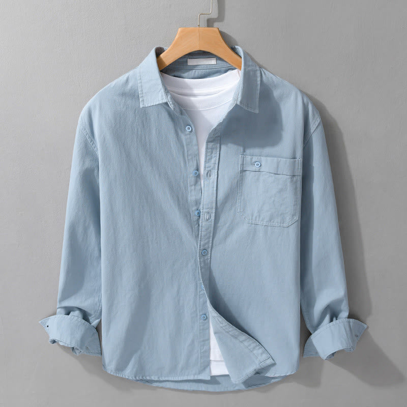 Buddha Stones Casual Herrenhemd aus Baumwolle mit Stehkragen, langen Ärmeln und Ziertaschen, Knöpfen und Ziertasche. - Himmelblau - US/ UK/AU42, EU52 (3XL) - image 5