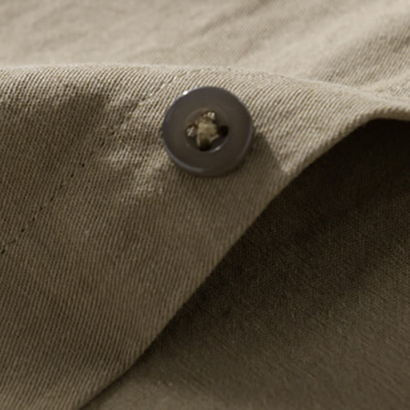 Buddha Stones Casual Herrenhemd aus Baumwolle mit Stehkragen, langen Ärmeln und Ziertaschen, Knöpfen und Ziertasche. - image 16