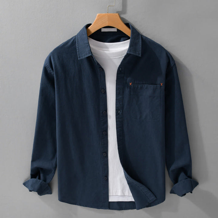 Buddha Stones Frühlingshemd aus Baumwolle mit Stehkragen, langen Ärmeln und Ziertaschen, Knöpfen und dekorativen Taschen - Mitternachtsblau - US/ UK/AU42, EU52 (3XL) - image 14
