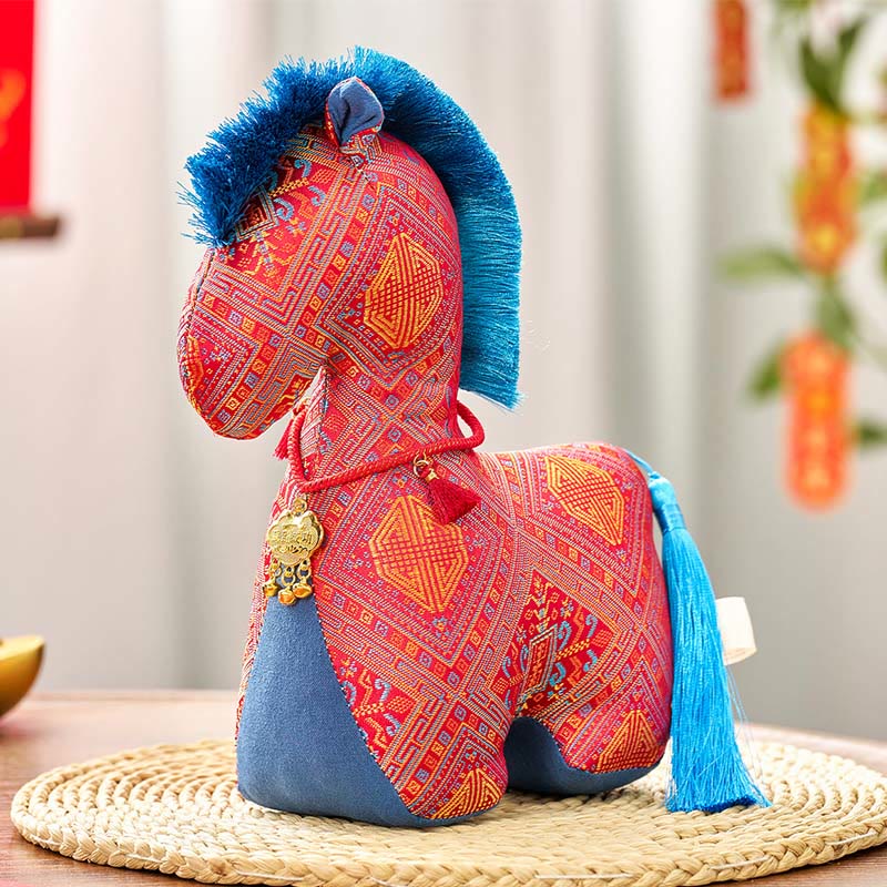 Buddha Stones, Jahr des Pferdes, rote Schnurstickerei, Barrenquasten-Dekoration - Rotes Pferd - 25 x 20 cm - image 3