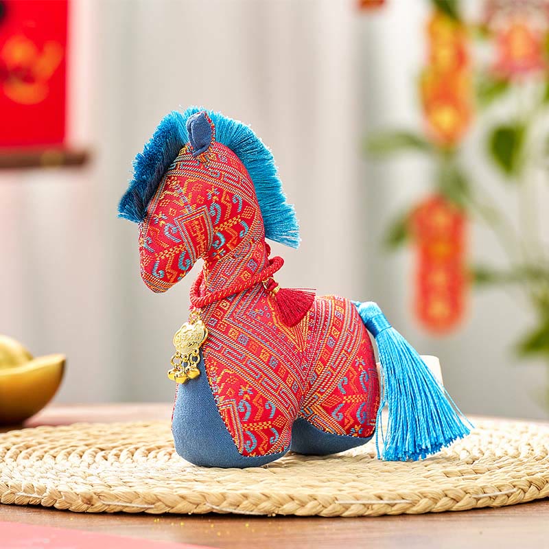 Buddha Stones, Jahr des Pferdes, rote Schnurstickerei, Barrenquasten-Dekoration - Rotes Pferd - 16 x 12 cm - image 1