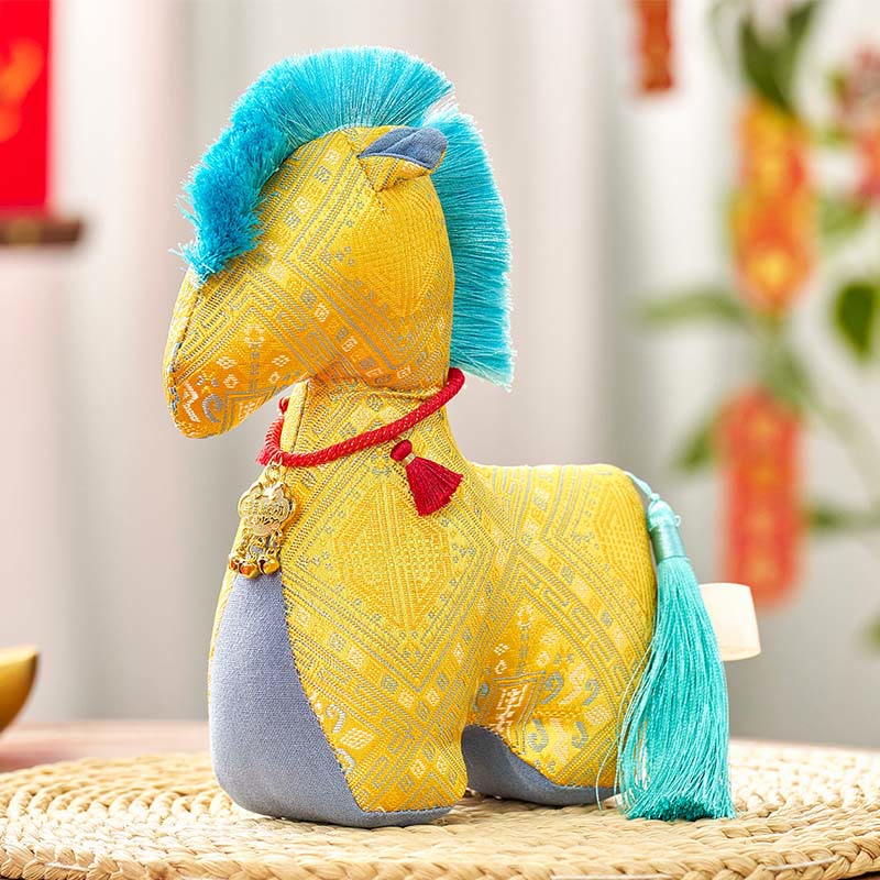 Buddha Stones, Jahr des Pferdes, rote Schnurstickerei, Barrenquasten-Dekoration - Gelbes Pferd - 25 x 20 cm - image 10