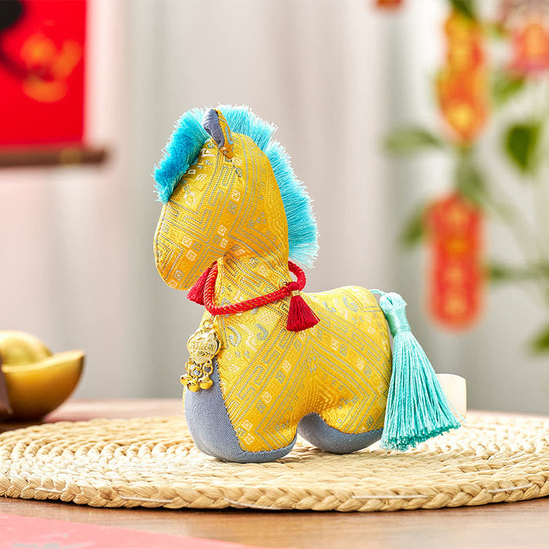 Buddha Stones, Jahr des Pferdes, rote Schnurstickerei, Barrenquasten-Dekoration - Gelbes Pferd - 16 x 12 cm - image 8