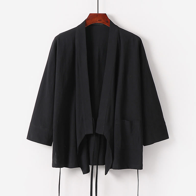 Buddha Stones ​​2-teiliges Herbst-Kimono-Set aus Baumwolle mit Schnürung, knöchellangen, weiten Hosenbeinen und Taschen, Meditationskleidung für Herren - image 5