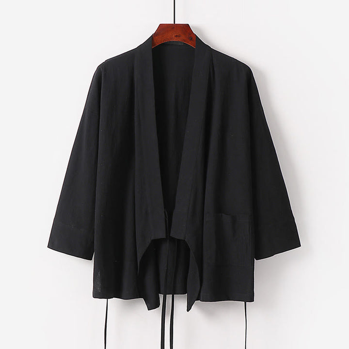 Buddha Stones ​​2-teiliges Herbst-Kimono-Set aus Baumwolle mit Schnürung, knöchellangen, weiten Hosenbeinen und Taschen, Meditationskleidung für Herren - image 5