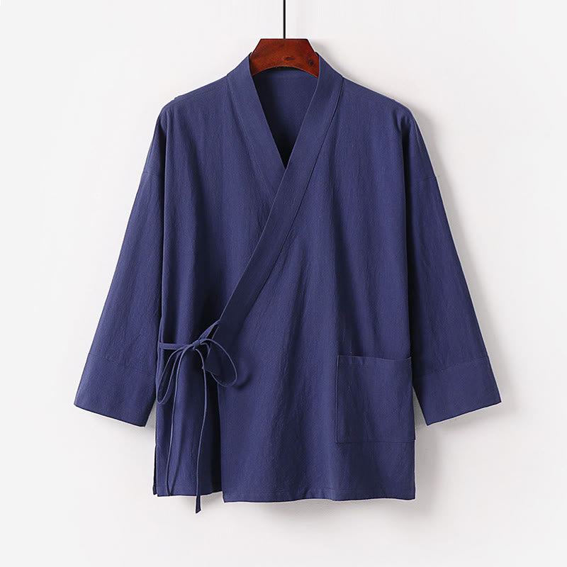 Buddha Stones ​​2-teiliges Herbst-Kimono-Set aus Baumwolle mit Schnürung, knöchellangen, weiten Hosenbeinen und Taschen, Meditationskleidung für Herren - image 10