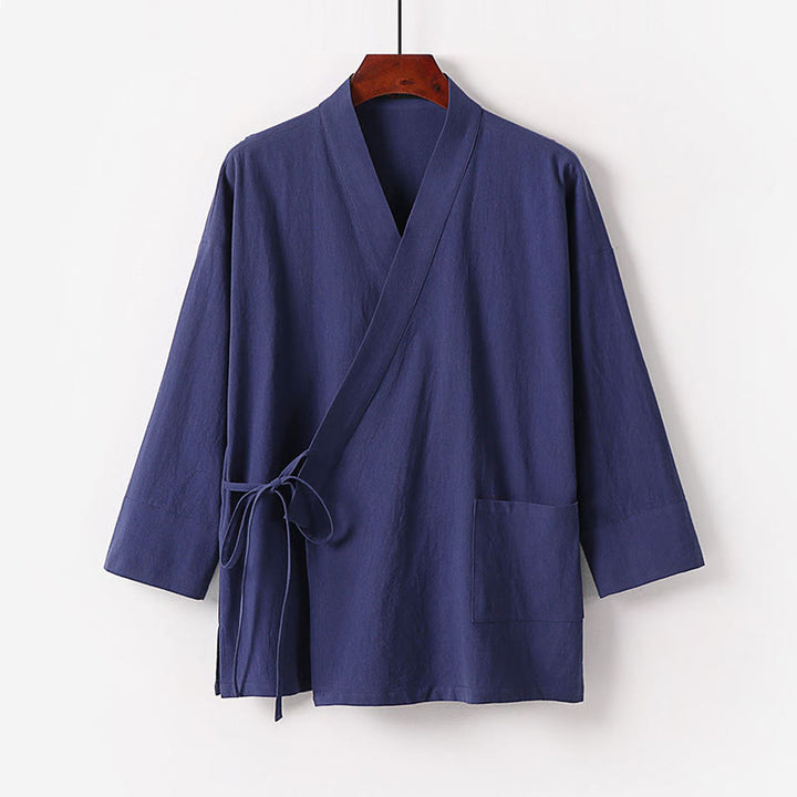 Buddha Stones ​​2-teiliges Herbst-Kimono-Set aus Baumwolle mit Schnürung, knöchellangen, weiten Hosenbeinen und Taschen, Meditationskleidung für Herren - image 10