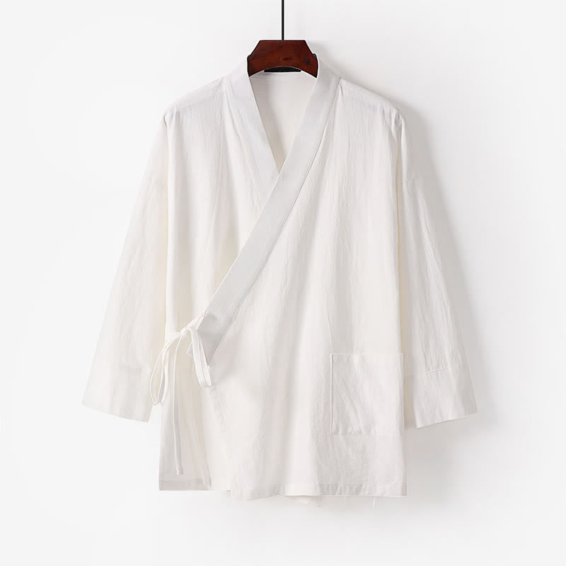 Buddha Stones ​​2-teiliges Herbst-Kimono-Set aus Baumwolle mit Schnürung, knöchellangen, weiten Hosenbeinen und Taschen, Meditationskleidung für Herren - image 20