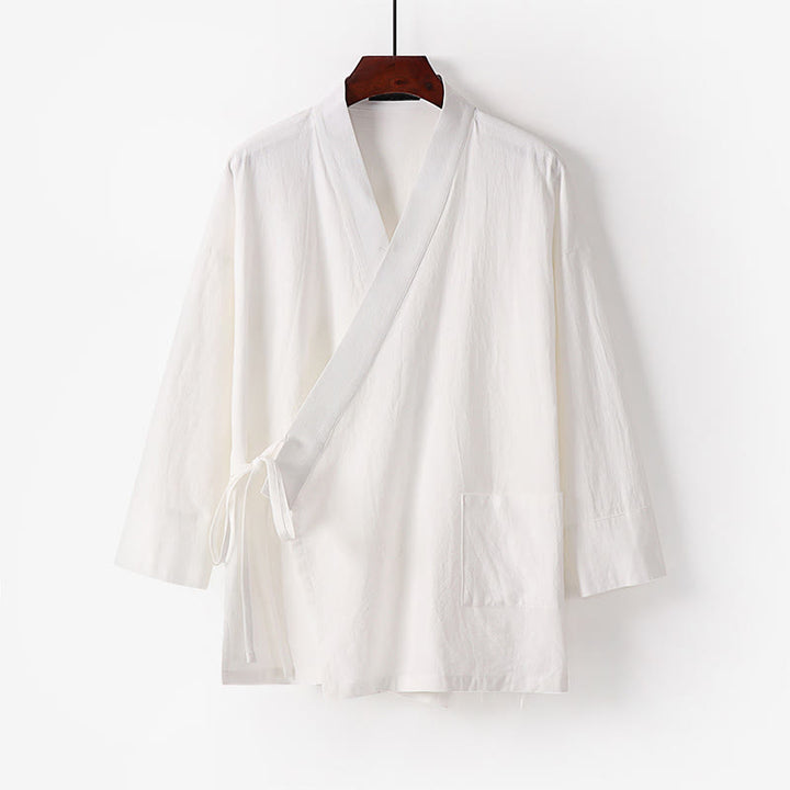 Buddha Stones ​​2-teiliges Herbst-Kimono-Set aus Baumwolle mit Schnürung, knöchellangen, weiten Hosenbeinen und Taschen, Meditationskleidung für Herren - image 20