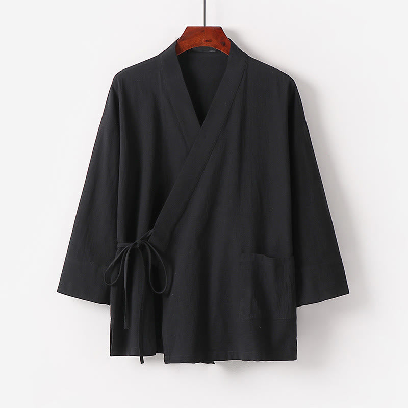 Buddha Stones ​​2-teiliges Herbst-Kimono-Set aus Baumwolle mit Schnürung, knöchellangen, weiten Hosenbeinen und Taschen, Meditationskleidung für Herren - image 6
