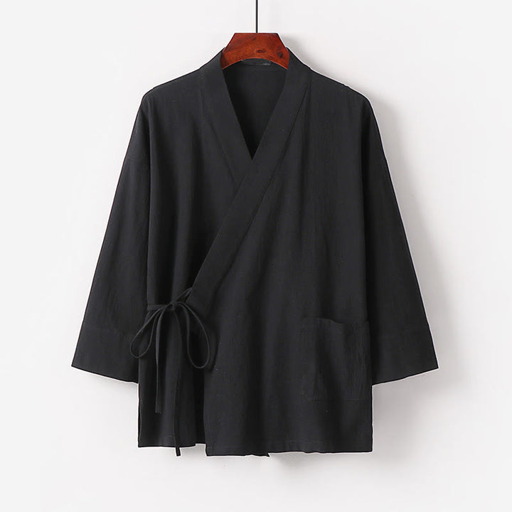Buddha Stones ​​2-teiliges Herbst-Kimono-Set aus Baumwolle mit Schnürung, knöchellangen, weiten Hosenbeinen und Taschen, Meditationskleidung für Herren - image 6