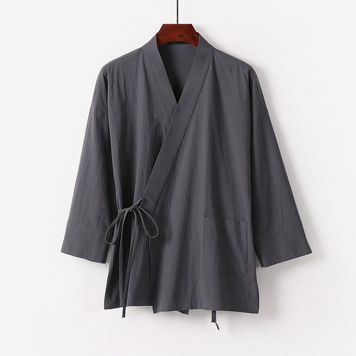 Buddha Stones ​​2-teiliges Herbst-Kimono-Set aus Baumwolle mit Schnürung, knöchellangen, weiten Hosenbeinen und Taschen, Meditationskleidung für Herren - image 2