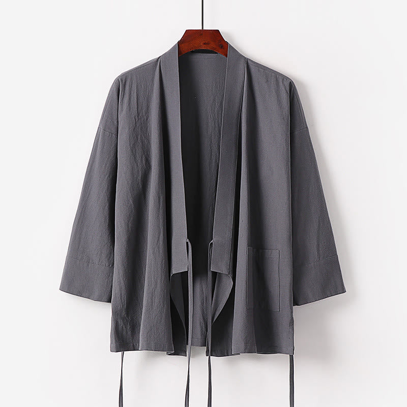 Buddha Stones ​​2-teiliges Herbst-Kimono-Set aus Baumwolle mit Schnürung, knöchellangen, weiten Hosenbeinen und Taschen, Meditationskleidung für Herren - image 1