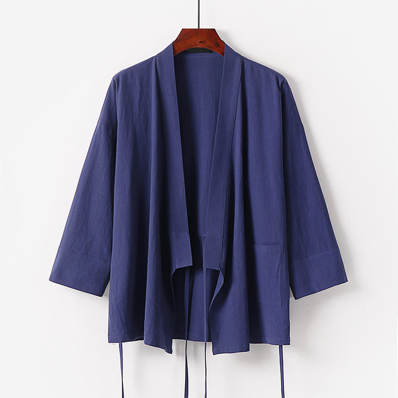 Buddha Stones ​​2-teiliges Herbst-Kimono-Set aus Baumwolle mit Schnürung, knöchellangen, weiten Hosenbeinen und Taschen, Meditationskleidung für Herren - image 9