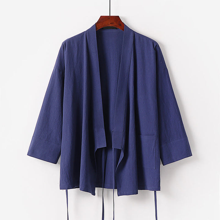 Buddha Stones ​​2-teiliges Herbst-Kimono-Set aus Baumwolle mit Schnürung, knöchellangen, weiten Hosenbeinen und Taschen, Meditationskleidung für Herren - image 9