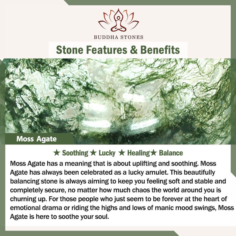 Buddha Stones, Lotus-Symbol-Anhänger, runde Perle, Moosachat, Heilmala - image 6